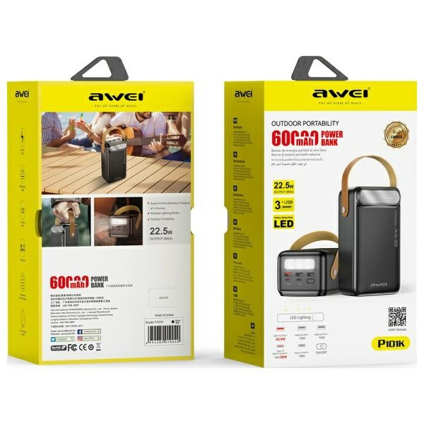 Powerbank AWEI P101K 60000mAh 22.5W      czarny/black