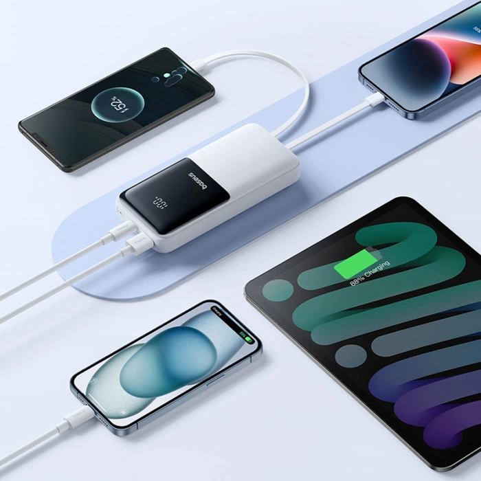 Powerbank Baseus Lipow 20000mAh 22,5W z dwoma wbudowanymi kablami z dodatkowym kablem Baseus Simple USB-A - USB-C 3A 20cm - biały