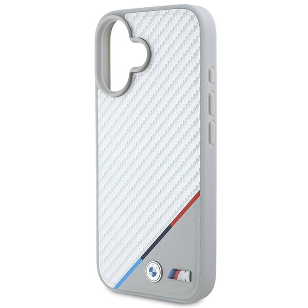 Etui BMW iPhone 16 6.1" szary/grey hardcase M Carbon Tricolor Line MagSafe