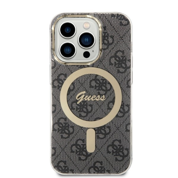 Zestaw Etui Guess Case+ Charger iPhone 14 Pro 6,1" czarny/black hard case 4G Print MagSafe