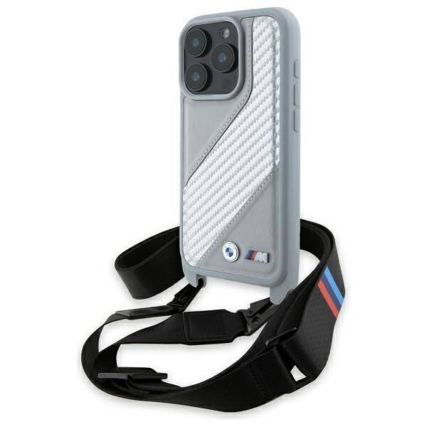 Etui BMW iPhone 16 Pro Max szary/grey hardcase M Edition Carbon Stripe & Strap