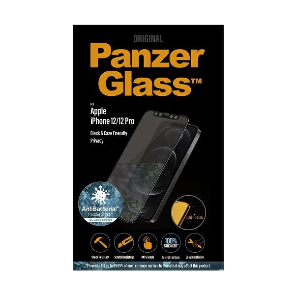 PanzerGlass E2E Super+ iPhone 12/12 Pro Case Friendly AntiBacterial Microfracture Privacy czarny/black