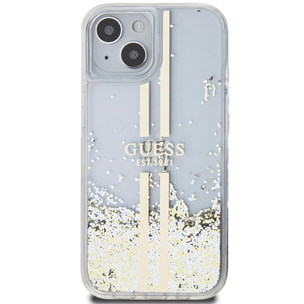 Etui Guess GUHCP15SLFCSEGT iPhone 15 / 14 / 13 6.1" transparent hardcase Liquid Glitter Gold Stripes Case