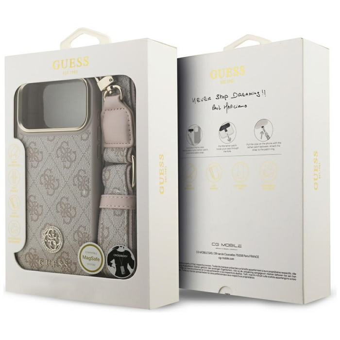 Etui Guess 4G Strass Logo & Big Strap    Metal Buttons MagSafe do iPhone 17 Pro Max różowy