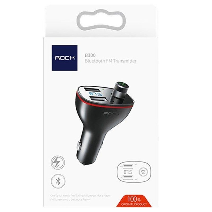 ŁADOWARKA ROCK B300 2-PORT USB CAR CHARGER + TRANSMITER FM BLACK CZARNA