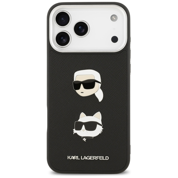Etui Karl Lagerfeld FW Grained Karl &    Choupette Heads Pins & Logo do iPhone 17 Pro Max czarny