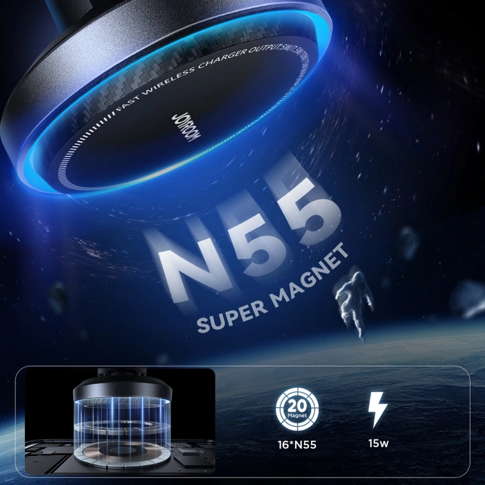 Joyroom uchwyt samochodowy do telefonu z ładowarką indukcyjną (kompatybilną z MagSafe) z wentylatorem na kratkę nawiewu - czarny (JR-ZS387)