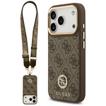 Etui Guess 4G Strass Logo & Big Strap    Metal Buttons MagSafe do iPhone 17 Pro brązowy