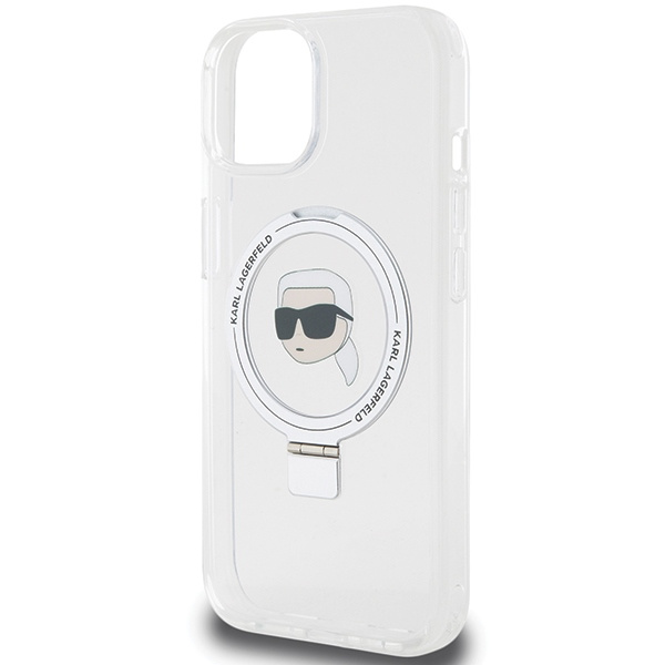 Etui Karl Lagerfeld KLHMP15SHMRSKHH iPhone 15 6.1" biały/white hardcase Ring Stand Karl Head MagSafe Case