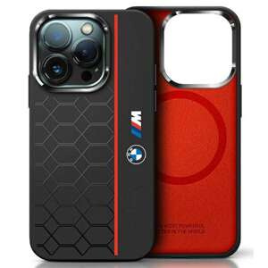 Etui BMW iPhone 16 Pro Max czarny/black hardcase Silicone Hexagon Red Line MagSafe