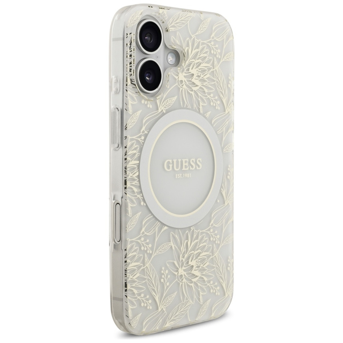 Etui Guess IML Flowers Electro Pearl     Strap MagSafe do iPhone 17 biały