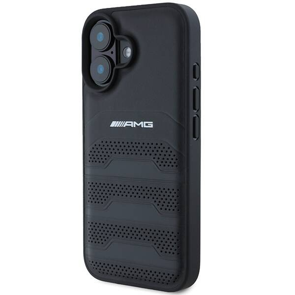 ETUI AMG iPhone 16  6.1" czarny/black hardcase Leather Debossed Lines Black Logo