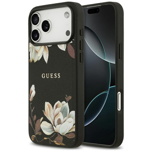 Etui Guess Grained Flowers Classic Logo  MagSafe do iPhone 17 Pro Max czarny
