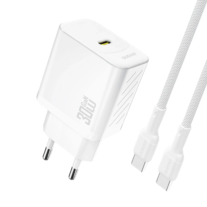 Ładowarka sieciowa Dudao A27PCEU PD 30W GaN USB-C z kablem USB-C - biała