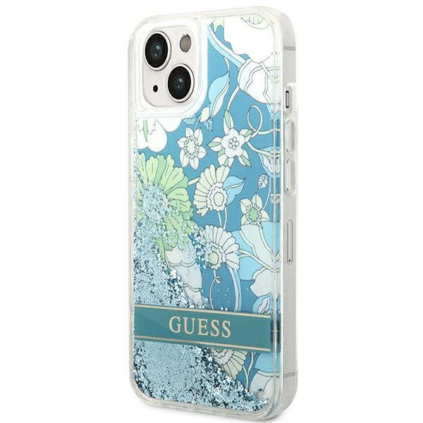 Etui GUESS Apple iPhone 14 Plus Flower Liquid Glitter Zielony Hardcase