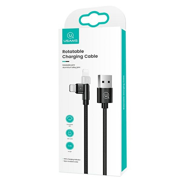 Kabel Pleciony USAMS USB Apple Lightning U60 Obrotowy 2A 1m Czarny
