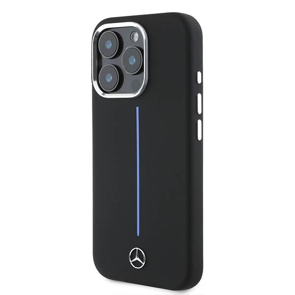 Etui Mercedes iPhone 16 Pro Max 6.9" czarny/black hardcase Silicone Blue Stripe MagSafe