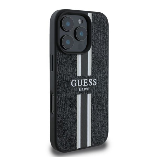 Etui Guess iPhone 16 Pro czarny/black MagSafe 4G Printed Stripes
