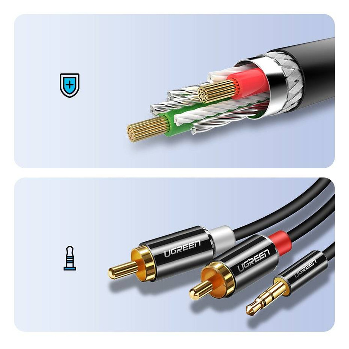 Ugreen kabel przewód audio 3,5 mm mini jack - 2RCA 3m czarny (10590)