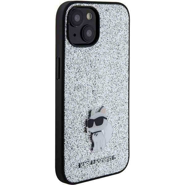 Etui Karl Lagerfeld KLHCP15SGCNPSG iPhone 15 6.1" srebrny/silver hardcase Fixed Glitter Choupette Logo Metal Pin