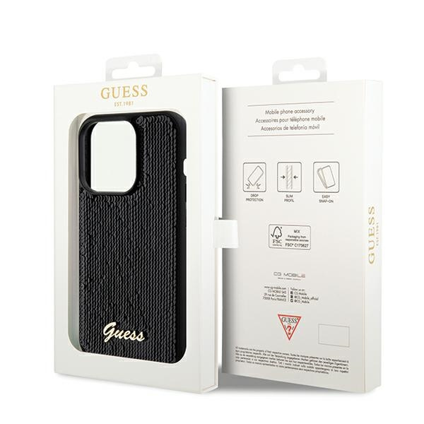 Etui Guess GUHCP14XPSFDGSK iPhone 14 Pro Max 6.7" czarny/black hardcase Sequin Script Metal Case