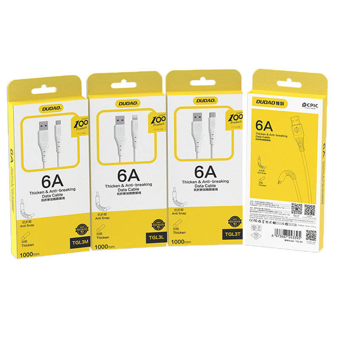 Dudao kabel przewód USB – USB Typ C 6A 1 m biały (TGL3T)