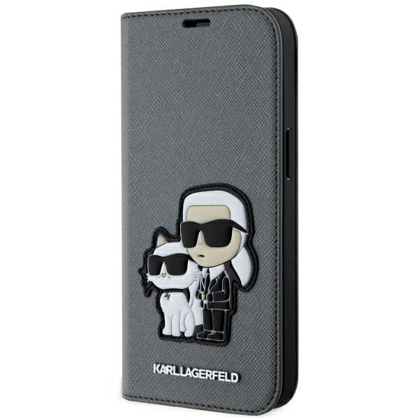 Etui Karl Lagerfeld KLBKP14SSANKCPG iPhone 14 6.1" bookcase srebrny/silver Saffiano Karl & Choupette Case