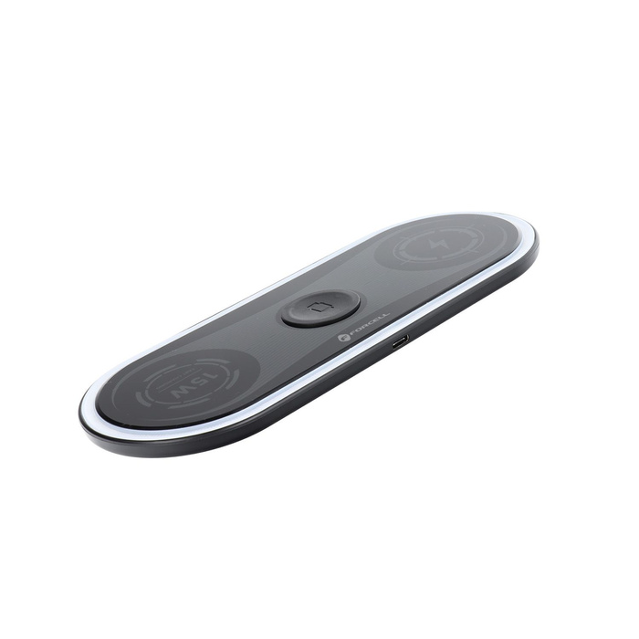 Ładowarka indukcyjna Forcell F-Energy Ellipse 3w1 Qi QC 15W kompatybilna z Apple + kabel USB C do USB A czarna