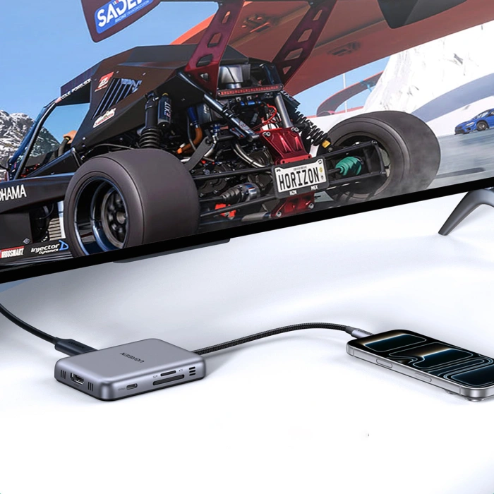 Hub Ugreen USB-C 7w1 HDMI USB-C USB-A SD/TF - szary