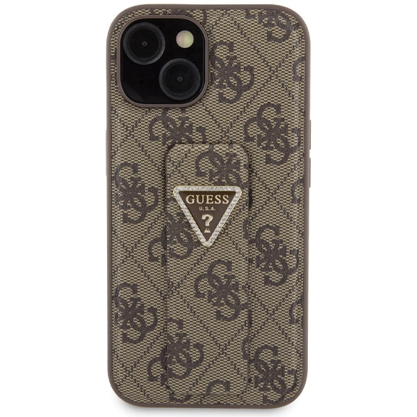Etui Guess GUHCP15SPGS4TDW iPhone 15 6.1" brązowy/brown hardcase Grip Stand 4G Triangle Strass Case