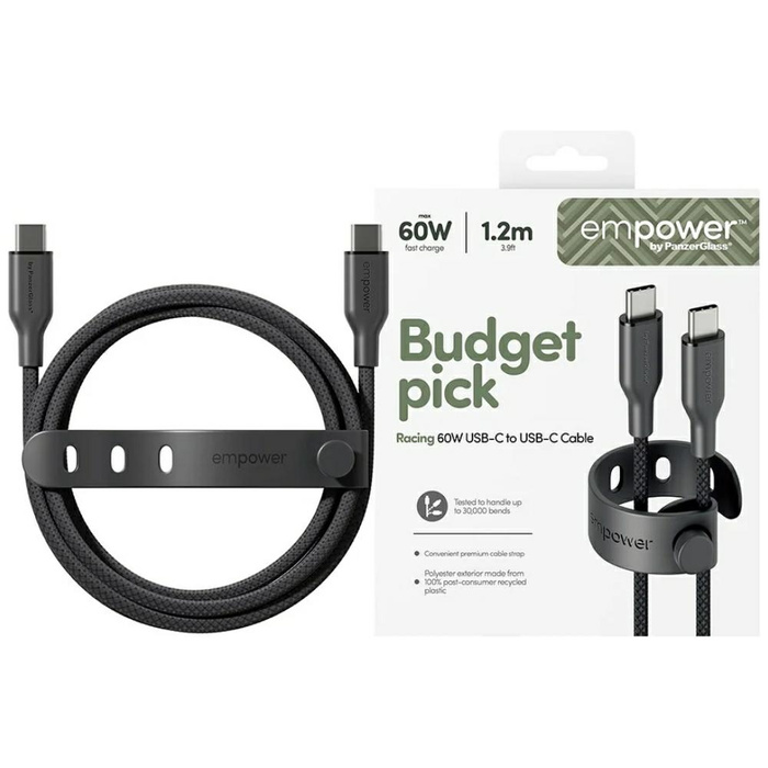 Kabel empower by PanzerGlass Racing 60W  USB-C do USB-C 1.2m czarny