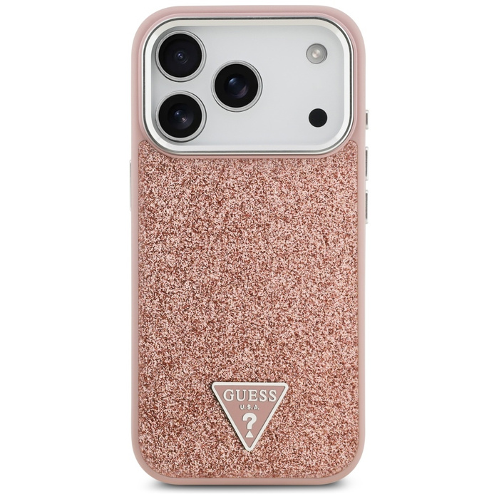 Etui Guess Glitter Triangle Logo MagSafe do iPhone 17 Pro różowy