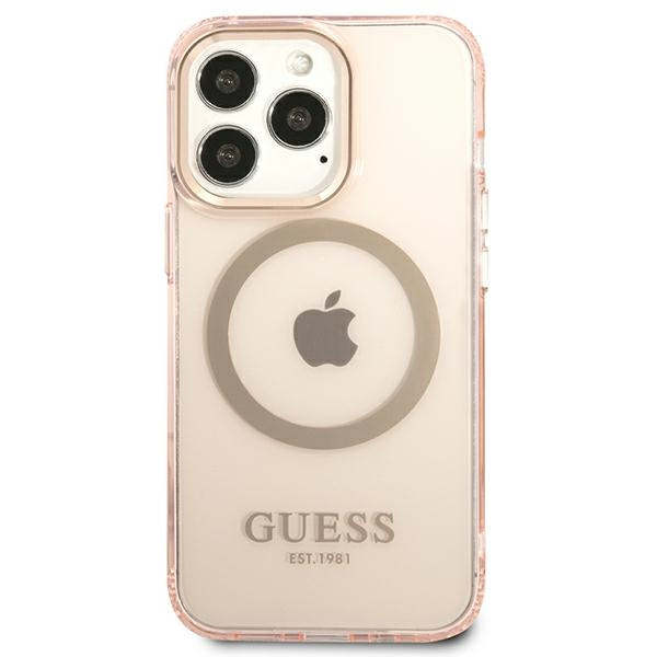 Etui GUESS Apple iPhone 13 13 Pro Gold Outline Translucent MagSafe Różowy Hardcase