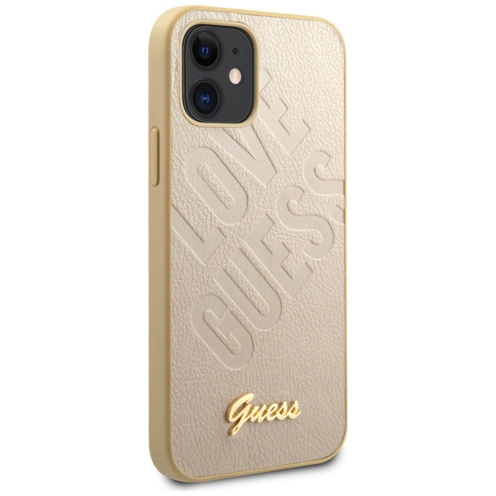 Etui GUESS Apple iPhone 12 Mini Iridescent Love Script Gold Logo Złoty Hardcase