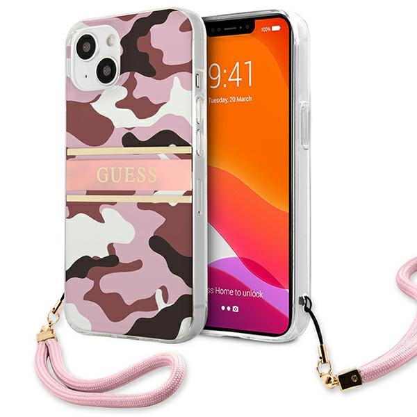 Etui GUESS Apple iPhone 13 Mini Camo Strap Collection Różowy Hardcase