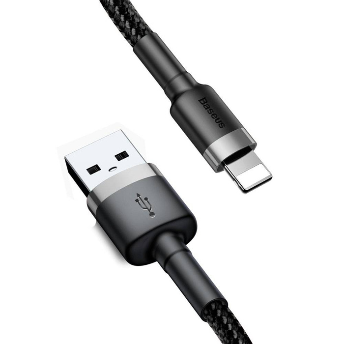 Baseus Cafule Cable wytrzymały nylonowy kabel przewód USB / Lightning QC3.0 2A 3M czarno-szary (CALKLF-RG1)
