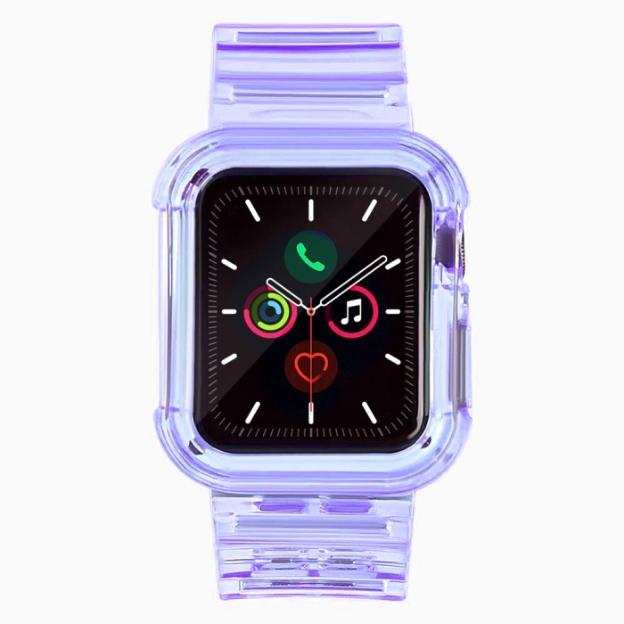 Silikonowa opaska pasek bransoleta bransoletka etui Strap Light Set do zegarka Apple Watch 44 mm - fioletowa