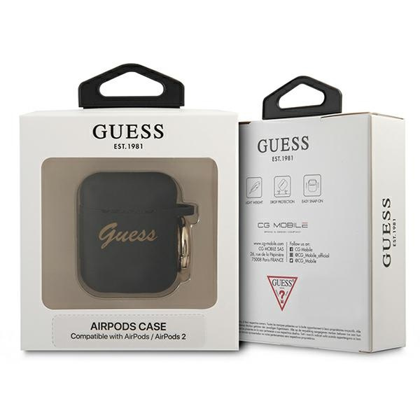 Etui GUESS Apple AirPods Silicone Vintage Script Czarny Case