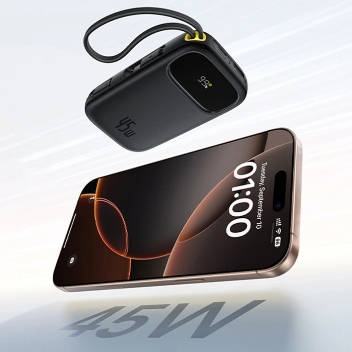 Powerbank Baseus EnerFill FC31 20000mAh 45W z wyświetlaczem z kablami USB-C i Lightning - czarny