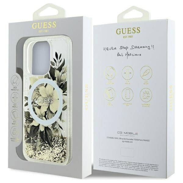 Etui Guess iPhone 16 Pro Max 6.9" beżowy/beige hardcase Liquid Glitter Flower MagSafe