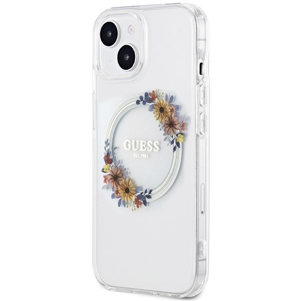 Etui Guess GUHMP15SHFWFCT iPhone 15 / 14 / 13 6.1" transparent hardcase IML Flowers Wreatch MagSafe Case