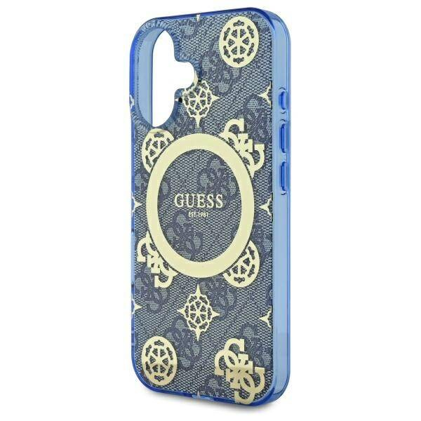 Etui Guess iPhone 16 6.1" niebieski/blue hardcase IML Peony On 4G Background MagSafe