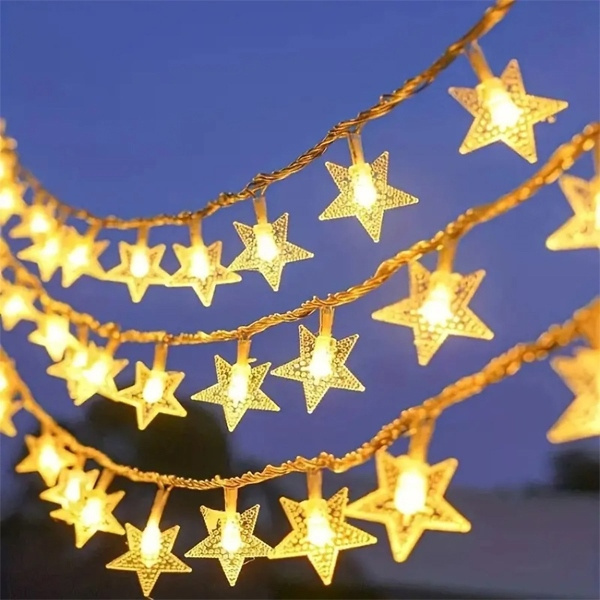 Lampki choinkowe LED snowflake/star -    6m/40 lampek ciepłe białe/warm white zasilane bat. 3xAA EHD-LS05