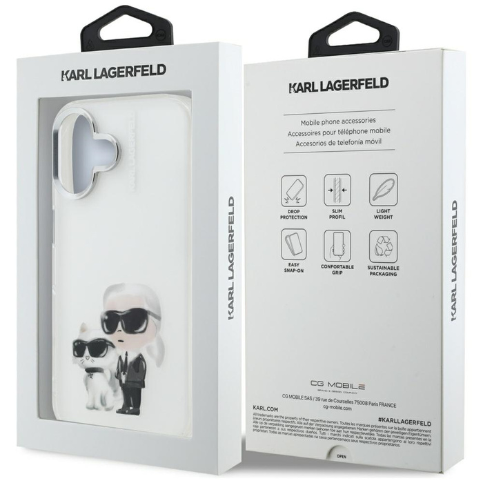 Etui Karl Lagerfeld IML Aquarelle Karl   & Choupette & Logo do iPhone 16 biały