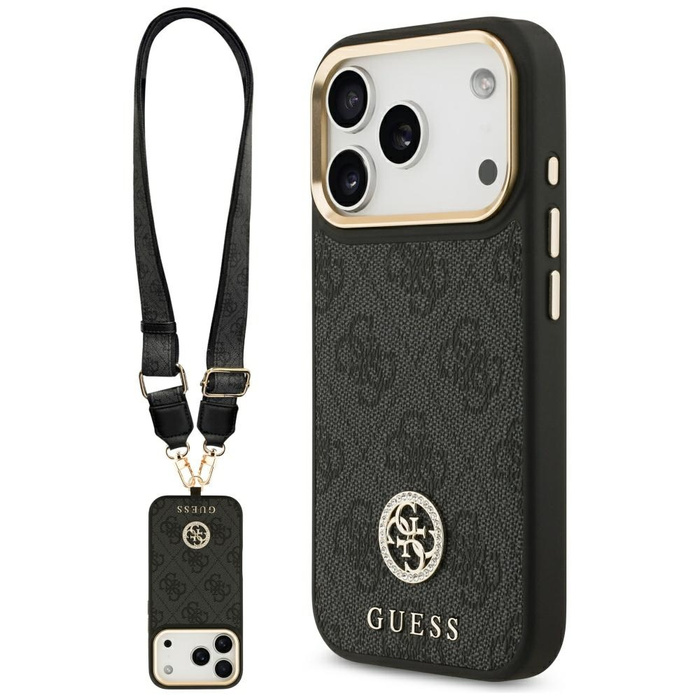 Etui Guess 4G Strass Logo & Big Strap    Metal Buttons MagSafe do iPhone 17 Pro czarny
