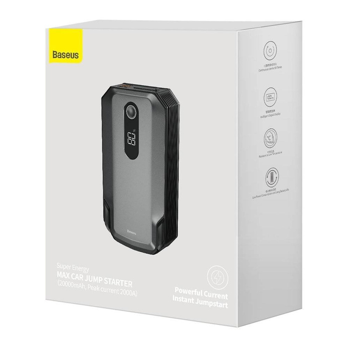 Baseus power bank Power Starter Jump Starter urządzenie rozruchowe booster 2000mAh 12V (2000A / 1000A) + kable krokodylki czarny (CGNL020001)