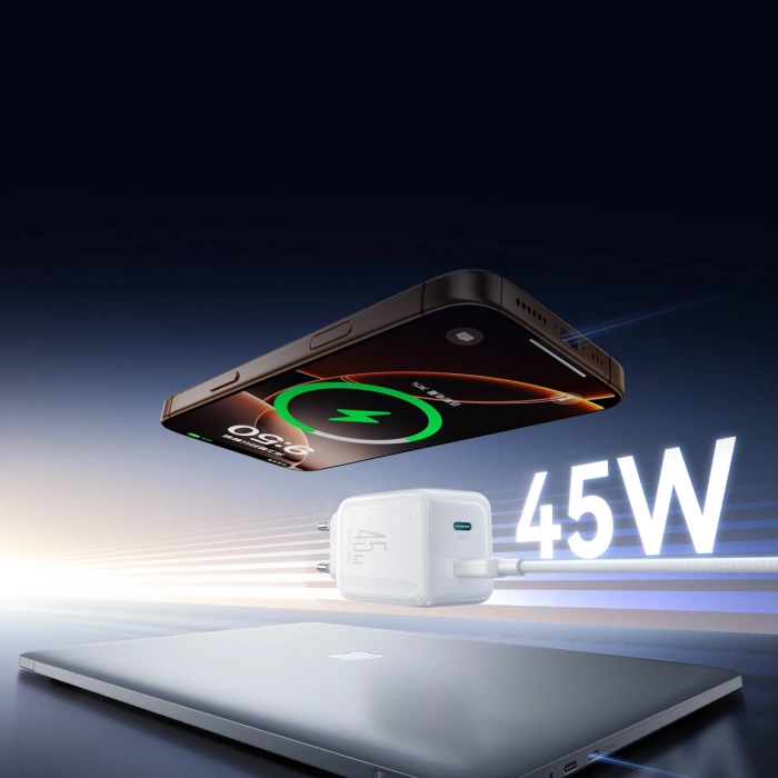 Ładowarka sieciowa Joyroom JR-TCL05 45W GaN z organizerem na kabel - biała