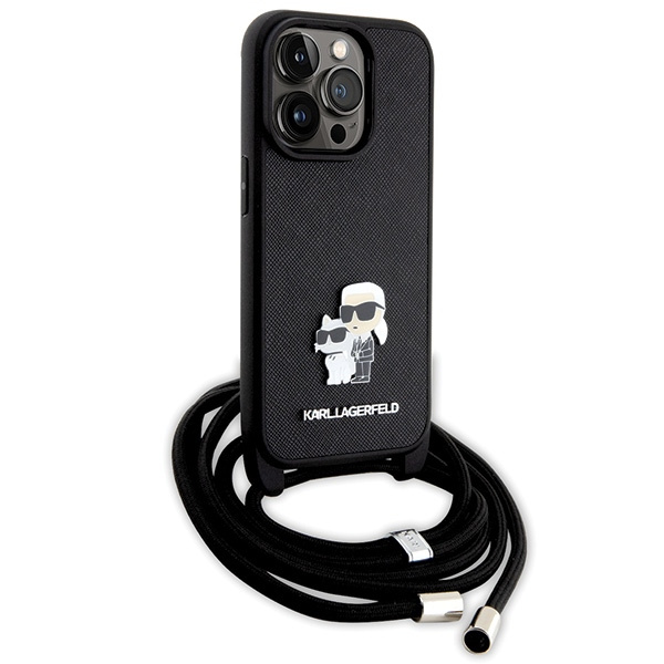 Etui Karl Lagerfeld KLHCP14LSAKCPSK iPhone 14 Pro 6.1" hardcase czarny/black Crossbody Saffiano Metal Pin Karl & Choupette Case