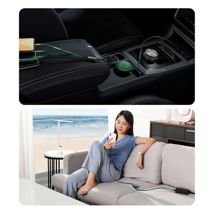 Baseus Bright Mirror 2 zwijany kabel przewód 3w1 USB Typ A - micro USB + Lightning + USB Typ C 66W 1.1m czarny (CAMJ010101)