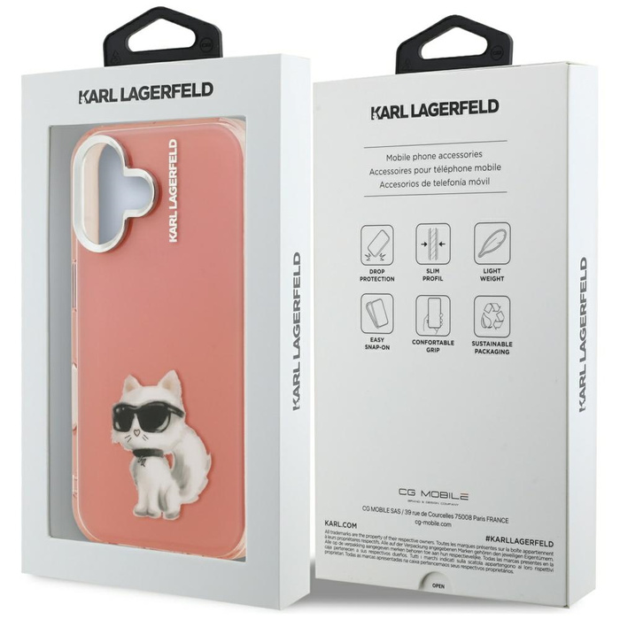 Etui Karl Lagerfeld IML Aquarelle        Choupette & Logo do iPhone 16 różowy